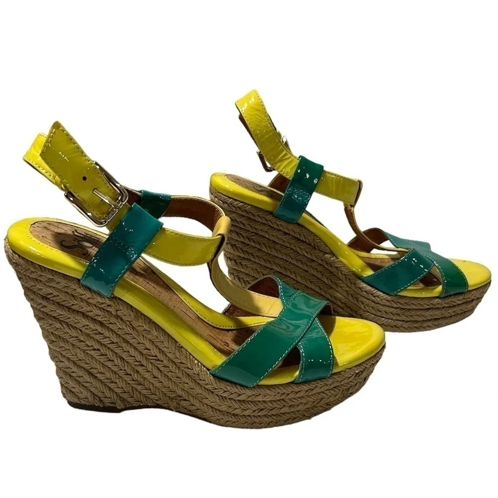 {Sofft} Pedra Ocean Patent Leather Espadrilles Wedges